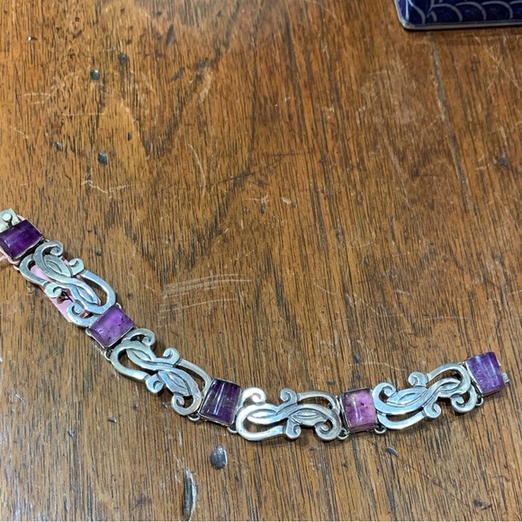 Signed BETO Mexican Silver & Amethyst Necklace 3 Piece Set - Picture 7 of 10